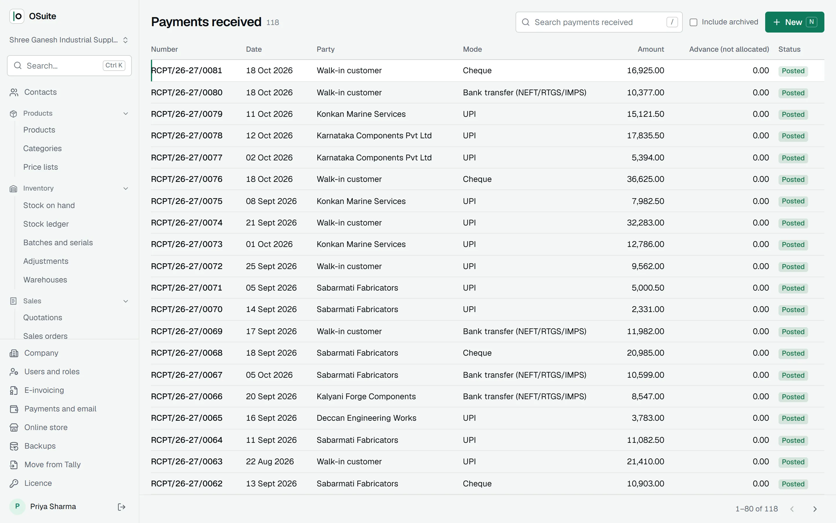 Payments recorded against invoices and bills, by mode